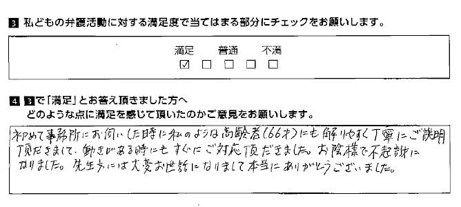 高齢者にも解りやすく丁寧にご説明いただいた