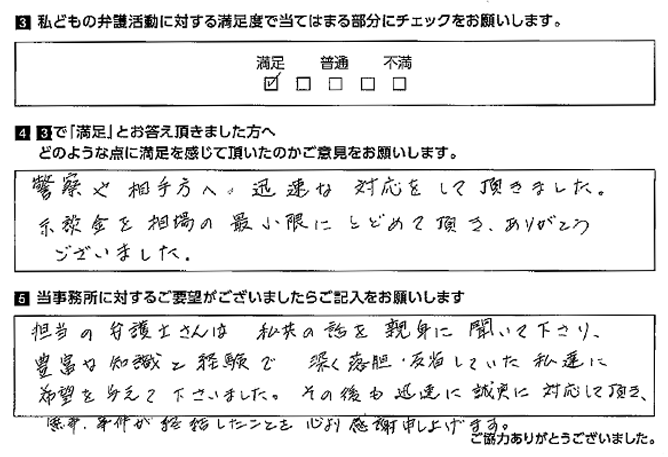 示談金を相場の最小限にとどめて頂いた